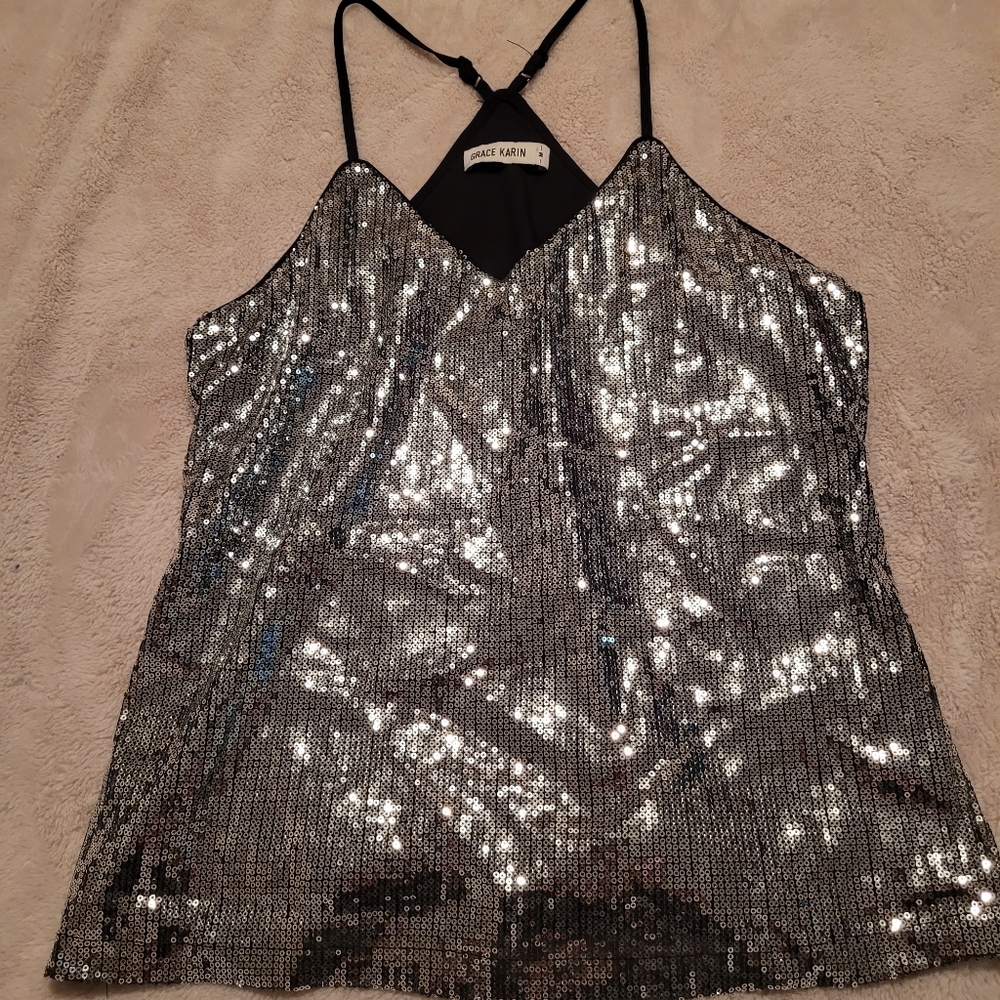 Grace Karin Silver Sequin Racerback